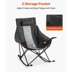 Heavy Duty Rocking Camping Chair with Cupholder, Folding Recliner for Patio and Garden
