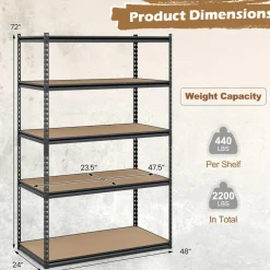 Heavy Duty 5-Tier Garage Shelving Unit Adjustable Metal Storage Rack with MDF Boards 2200 lbsCapacity for Garage Kitchen Workshop