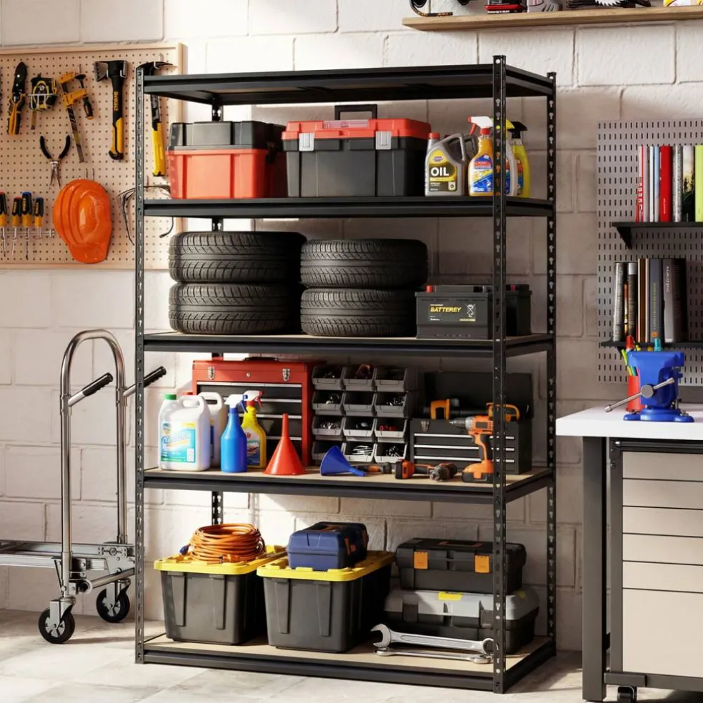 Heavy Duty 5-Tier Garage Shelving Unit Adjustable Metal Storage Rack with MDF Boards 2200 lbsCapacity for Garage Kitchen Workshop