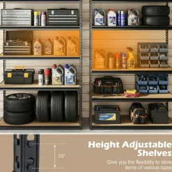 Heavy Duty 5-Tier Garage Shelving Unit Adjustable Metal Storage Rack with MDF Boards 2200 lbsCapacity for Garage Kitchen Workshop