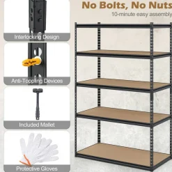 Heavy Duty 5-Tier Garage Shelving Unit Adjustable Metal Storage Rack with MDF Boards 2200 lbsCapacity for Garage Kitchen Workshop