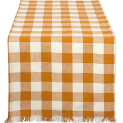 Heavyweight Fringed Check Tabletop Collection, Table Runner, 14x108, Pumpkin Spice