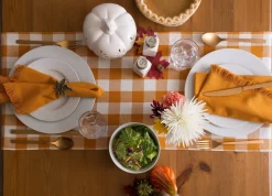 Heavyweight Fringed Check Tabletop Collection, Table Runner, 14x108, Pumpkin Spice