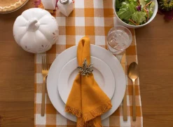 Heavyweight Fringed Check Tabletop Collection, Table Runner, 14x108, Pumpkin Spice