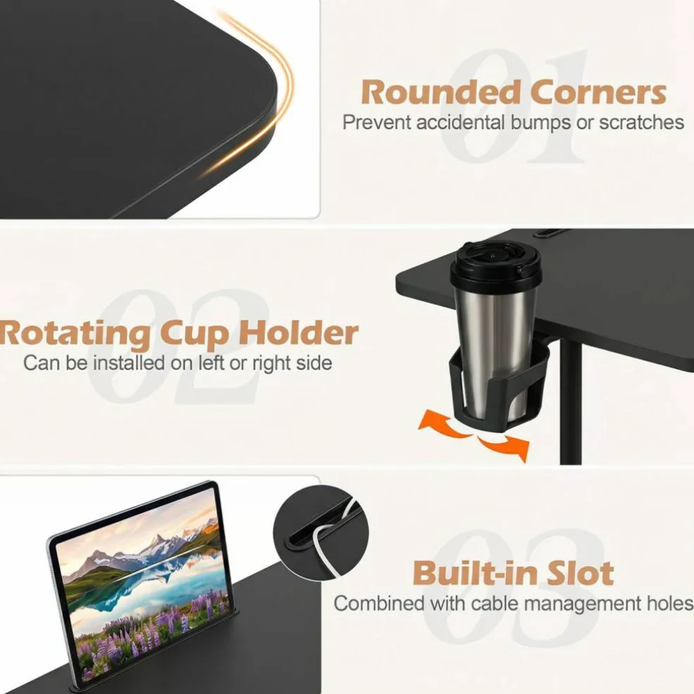 Height Adjustable Standing Desk with Wheels, Mobile Laptop Workstation with Storage Basket, Cup Holder and Cable Management for Home and Office