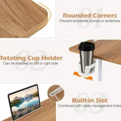 Height Adjustable Standing Desk with Wheels, Mobile Laptop Workstation with Storage Basket, Cup Holder and Cable Management for Home and Office