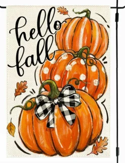 Hello Fall Garden Flag 12x18 Inch Double Sided Autumn Pumpkin Outdoor Yard Decoration, Seasonal Harvest Porch Patio Decor