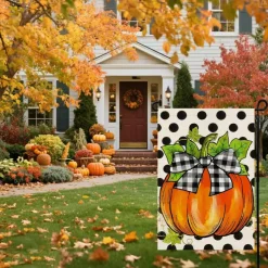 Hello Fall Pumpkin Garden Flag 12x18 Inch Double Sided Autumn Burlap Yard Flag, Thanksgiving Outdoor Porch Lawn Seasonal Home Decoration Banner