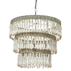 Hello Honey® 20.5" Antique White 3-Tier Wood Bead Chandelier