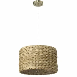 Hello Honey® Bella Natural Metal & Handwoven Wicker Drum Ceiling Light