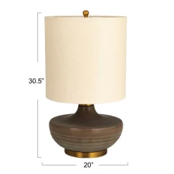 Hello Honey® Brown Stone Glaze Round Stoneware Table Lamp with Classic Cream Drum
