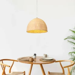Hello Honey® Calypso Natural Metal & Handwoven Wicker Dome Ceiling Light