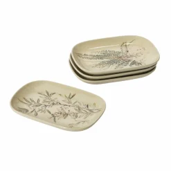 Hello Honey® 6" Debossed Botanical Stoneware Dish Set with Crackle Glaze Finish