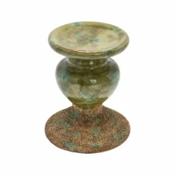 Hello Honey® Distressed Green 2-Tone Sculptural Terracotta Pillar Candle Holder