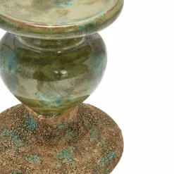 Hello Honey® Distressed Green 2-Tone Sculptural Terracotta Pillar Candle Holder