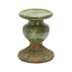 Hello Honey® Distressed Green 2-Tone Sculptural Terracotta Pillar Candle Holder