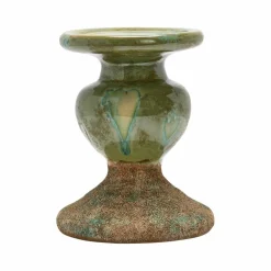 Hello Honey® Distressed Green 2-Tone Sculptural Terracotta Pillar Candle Holder