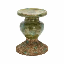 Hello Honey® Distressed Green 2-Tone Sculptural Terracotta Pillar Candle Holder