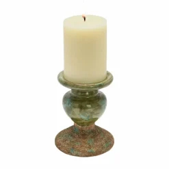 Hello Honey® Distressed Green 2-Tone Sculptural Terracotta Pillar Candle Holder