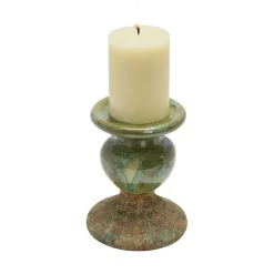 Hello Honey® Distressed Green 2-Tone Sculptural Terracotta Pillar Candle Holder