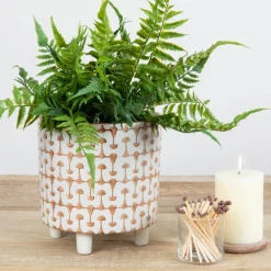 Hello Honey® 8" Footed Stoneware Planter with Abstract Print