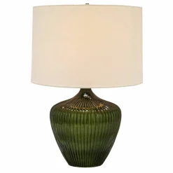 Hello Honey® 2ft. Green Glass Table Lamp with White Drum Shade