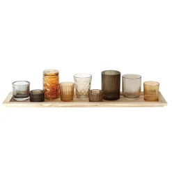 Hello Honey® Glass Votive Candle Holders & Wood Tray Set
