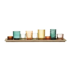 Hello Honey® Glass Votive Candle Holders & Wood Tray Set