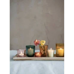 Hello Honey® Glass Votive Candle Holders & Wood Tray Set