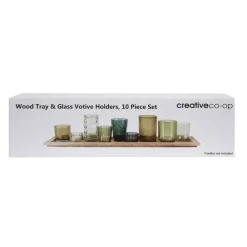 Hello Honey® Glass Votive Candle Holders & Wood Tray Set