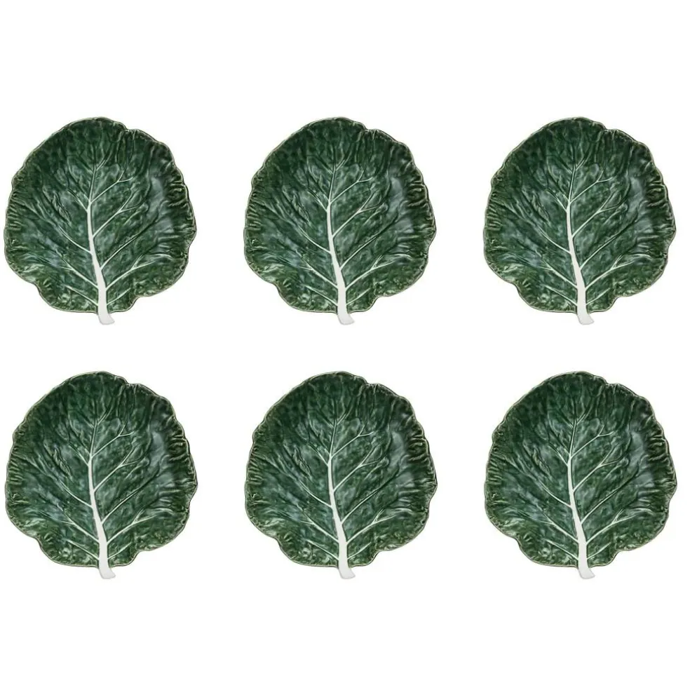 Hello Honey® 9" Green Hand-Painted Embossed Stoneware Cabbage Plates, 6ct.