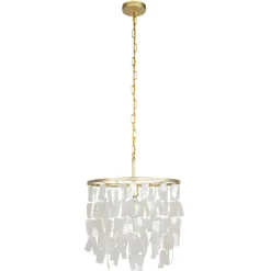 Hello Honey® Marina Small Round Gold Metal & Natural Capiz Chandelier Style Pendant Ceiling Light