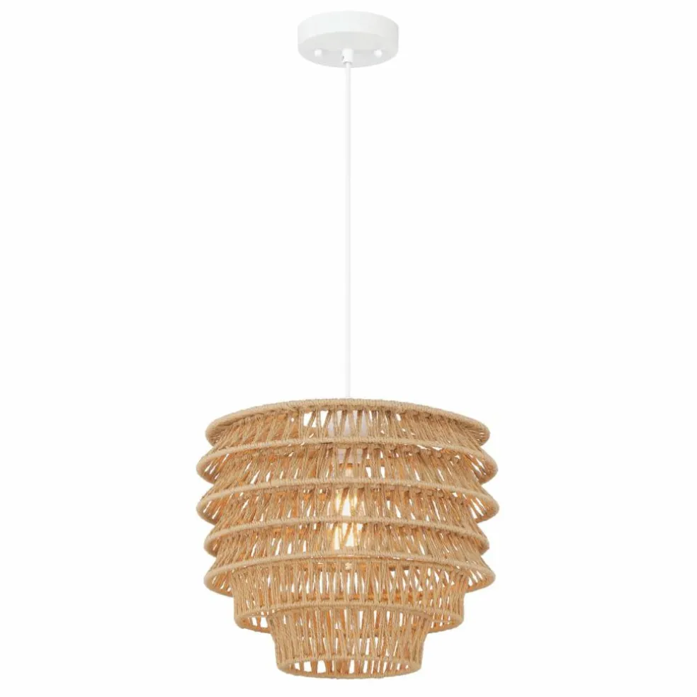 Hello Honey® 15.25" Natural Boho Handwoven Paper Rope & Metal Ceiling Pendant Lamp