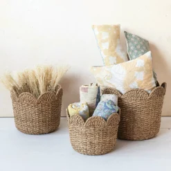 Hello Honey® Natural Scalloped Edge Braided Bankuan & Rattan Basket Set