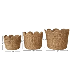 Hello Honey® Natural Scalloped Edge Braided Bankuan & Rattan Basket Set