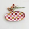 Hello Honey Oval Hand-Painted Stoneware Platter with Check Pattern, Multicolor