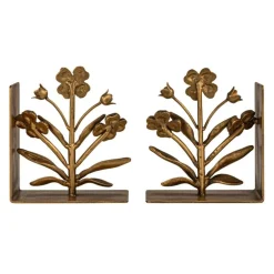 Hello Honey 2-Piece Cast Metal Flower Bookends, Gold Finish