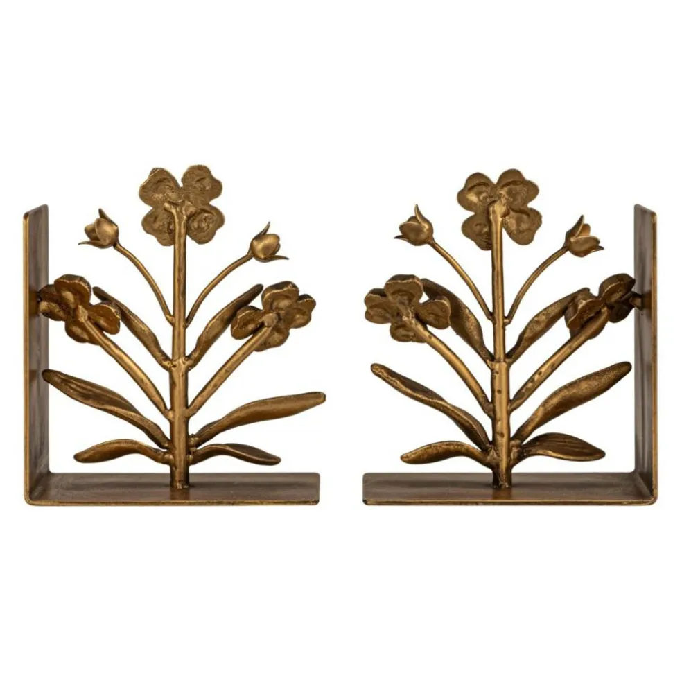 Hello Honey 2-Piece Cast Metal Flower Bookends, Gold Finish