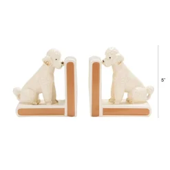 Hello Honey 2-Piece Hand-Painted Stoneware Vintage Poodle Bookends, White and Gold Finish