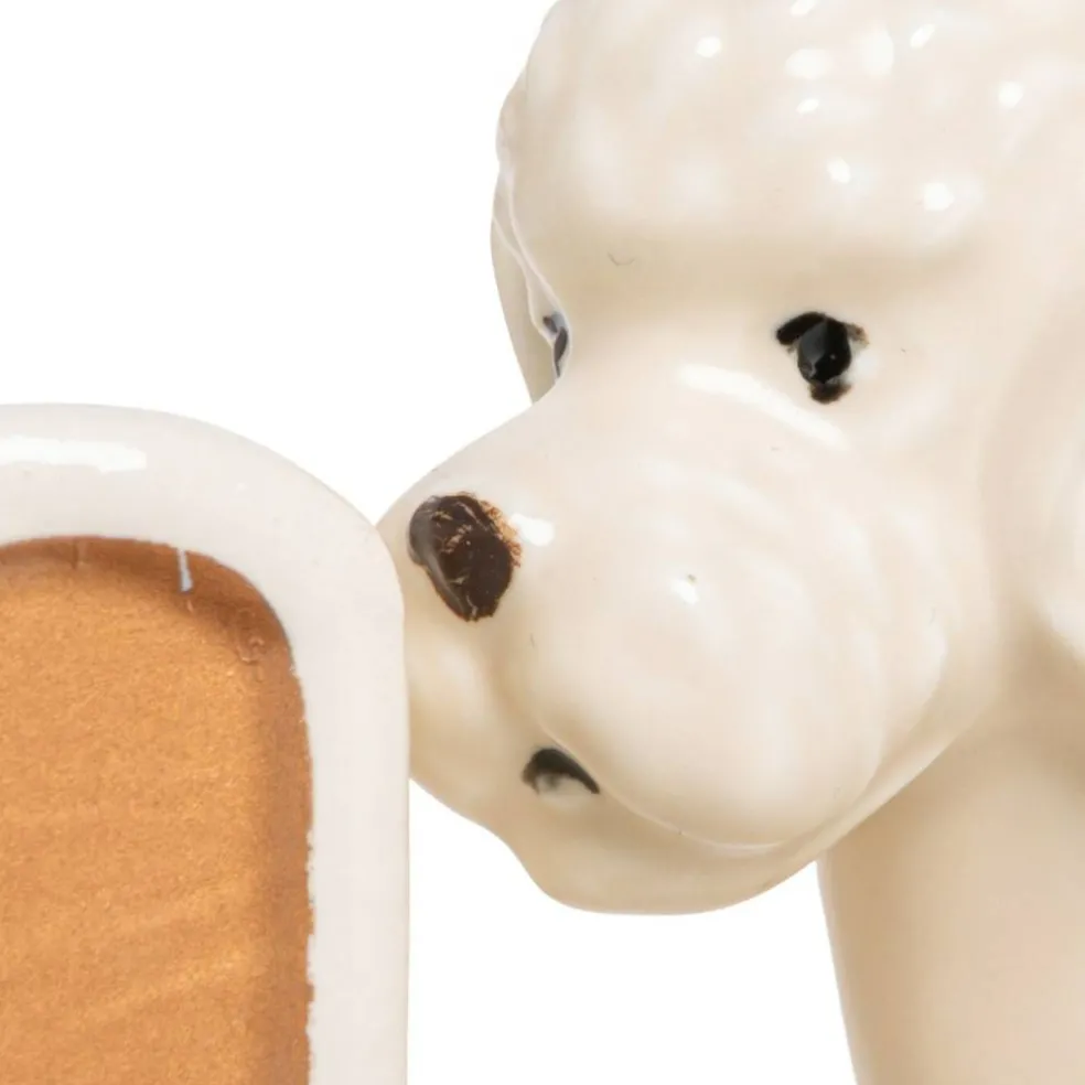 Hello Honey 2-Piece Hand-Painted Stoneware Vintage Poodle Bookends, White and Gold Finish