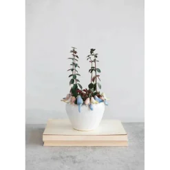 Hello Honey® 6'' Reactive Glaze Stoneware Planter with Birds on Rim