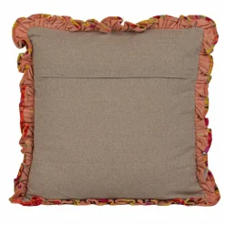 Hello Honey® Red Floral Printed Chambray Back & Ruffle Cotton Velvet Pillow