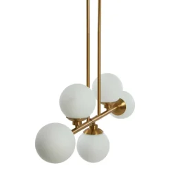 Hello Honey® Robert Stevenson Lighting Lorne 34" Brushed Gold 5-Light Metal and Frosted Glass Chandelier