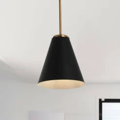 Hello Honey® Robert Stevenson Lighting Beckett Black & Brushed Gold Metal Ceiling Light with Shade