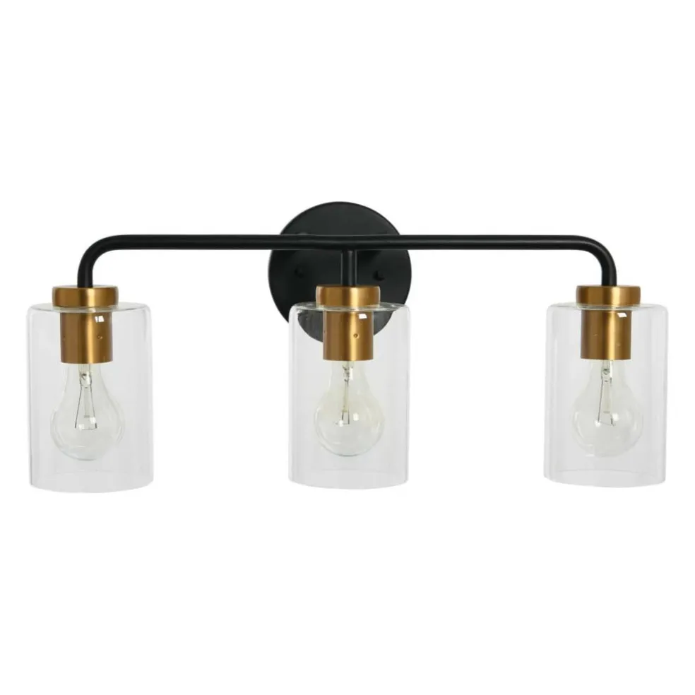 Hello Honey® Robert Stevenson Lighting Kendrick Matte Black & Brushed Gold Metal & Glass 3-Light Vanity Light