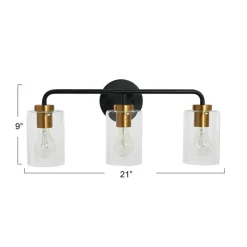 Hello Honey® Robert Stevenson Lighting Kendrick Matte Black & Brushed Gold Metal & Glass 3-Light Vanity Light
