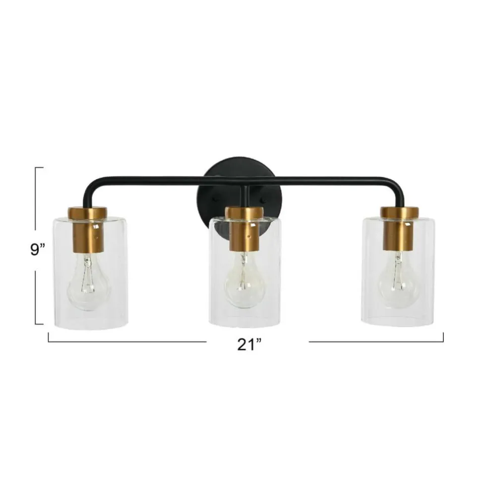 Hello Honey® Robert Stevenson Lighting Kendrick Matte Black & Brushed Gold Metal & Glass 3-Light Vanity Light