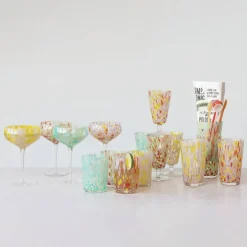Hello Honey® 7" Speckle Round Stemmed Champagne Coupe Glass Set