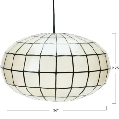 Hello Honey® 16" White Capiz Seashell & Black Oblong Ceiling Light