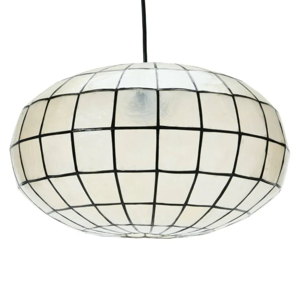 Hello Honey® 16" White Capiz Seashell & Black Oblong Ceiling Light